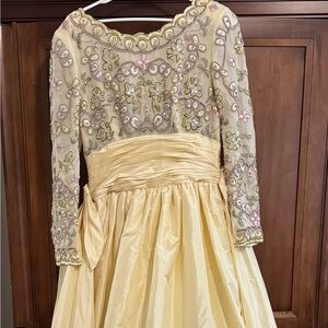 Victoria Royal Ltd Yellow & Pink Embroidered Formal Dress. Vintage perfection